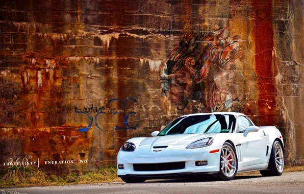 Picture white, wall, graffiti, Chevrolet, drives, By 360 Forged Willam Stern, 360 Forged GT V Spoke, …