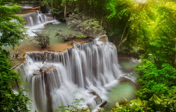 Picture forest, trees, river, stones, waterfall, treatment, stream, jungle, Thailand, Thailand, cascade