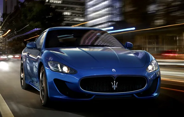 Picture Maserati, Lights, Night, The city, Sport, Machine, Speed, Maserati, Car, Car, Beautiful, Speed, GranTurismo, Night, …
