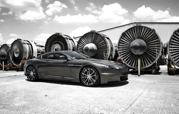 Picture the sky, clouds, grey, Aston Martin, DBS, Aston Martin, side view, sky, grey, clouds, DBS