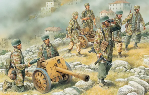 Picture figure, art, gun, against, infantry, WW2, German, tanks, anti-tank, the gunman, Kewpie doll, jet, shells, …