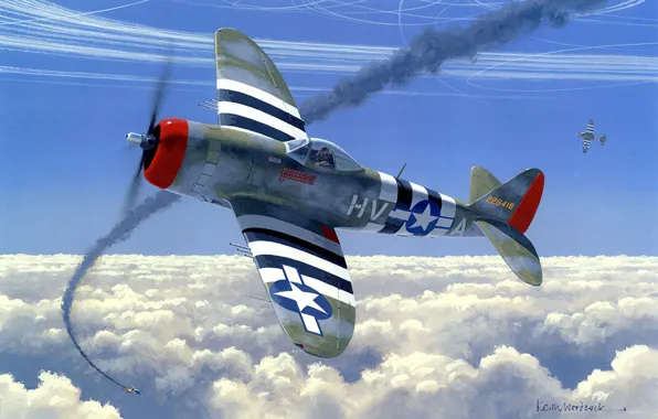 Picture aircraft, war, art, airplane, painting, aviation, drawing, ww2, dogfight, air combat, p 47 thunderbolt