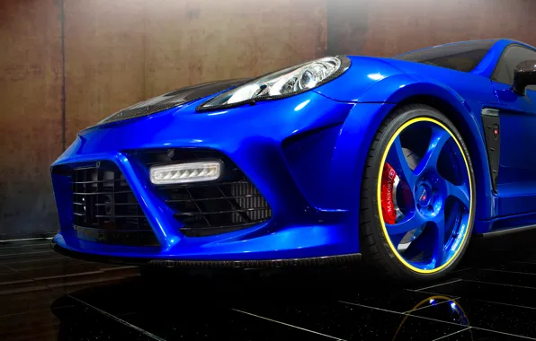 Picture machine, blue, lights, tuning, Porsche, Panamera, drives, the front, Turbo, Mansory