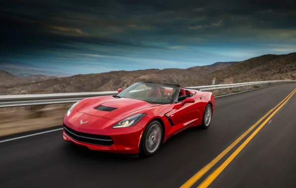 Picture Red, Road, Mountains, Corvette, Chevrolet, Machine, Speed, Red, Car, Speed, Convertible, Stingray, Corvette, Chevrolet