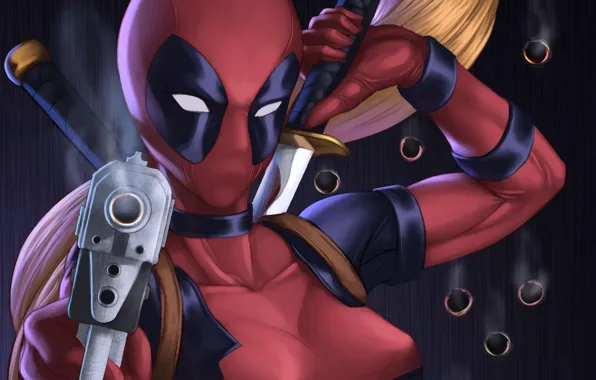 Picture chest, look, girl, weapons, anger, art, deadpool, zamberz