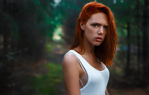 Picture Nature, Girl, Look, Forest, Lips, Hair, Red, Beautiful, Eugene Fedorov