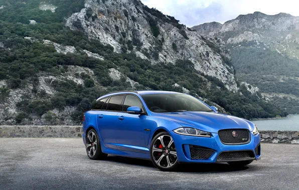 Picture Mountains, Machine, Jaguar, Beautiful, Car, Car, Blue, 2015, Jaguar XFR-S