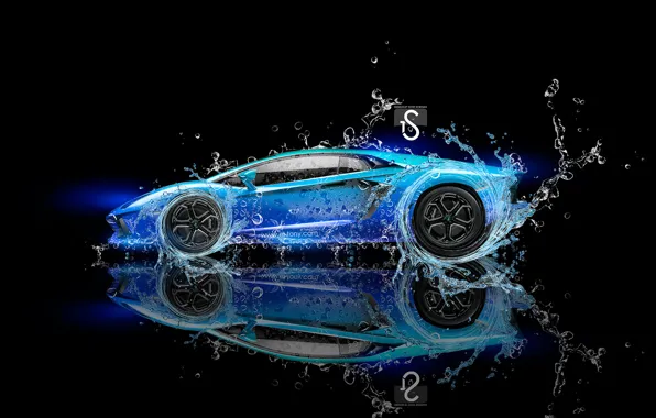Picture Water, Black, Lamborghini, Neon, Background, Blue, Fantasy, Blue, Photoshop, design, Black, Water, Neon, Lamborghini, Aventador, …