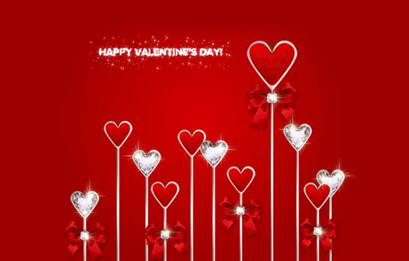 Picture heart, diamonds, red, love, bow, heart, romantic, Valentine's Day, Happy, diamonds, Design by Marika