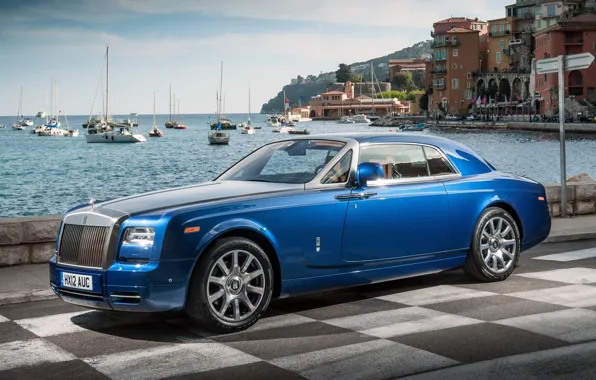 Picture the sky, water, blue, background, coupe, yachts, Rolls-Royce, Phantom, promenade, Coupe, the front, Phantom, Rolls-Royce, …