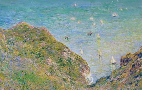 Picture sea, landscape, picture, boats, Claude Monet, View from the Rocks in Purvile. Clear Weather