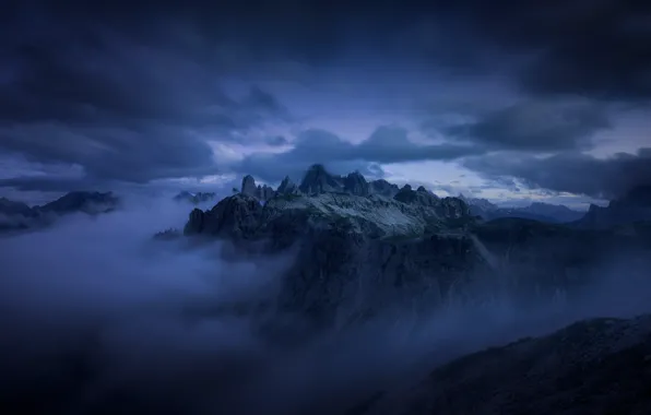 Picture clouds, mountains, night, fog, the evening