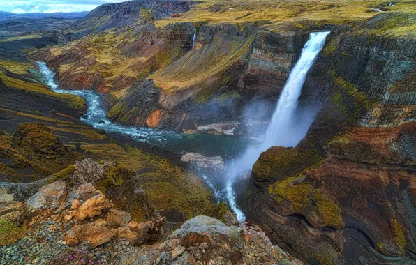 Picture river, waterfall, stream, canyon, Iceland