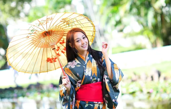 Picture girl, style, umbrella, outfit, Asian