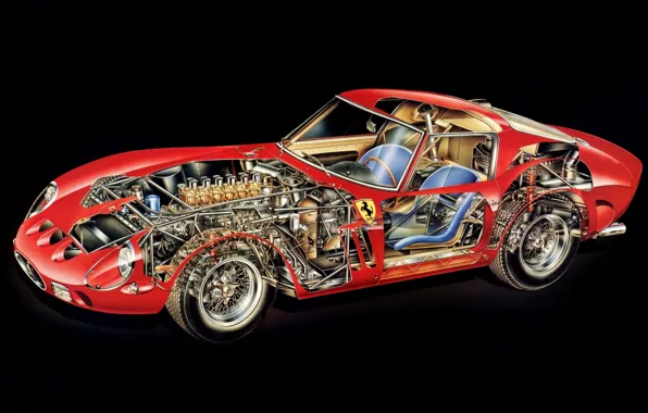 Picture background, engine, interior, red, GTO, 1962, Ferrari 250
