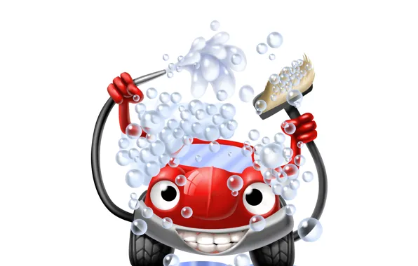 Picture car, machine, foam, water, bubbles, abstraction, creative, positive, art, red, car wash, character, wallpaper., wash, …