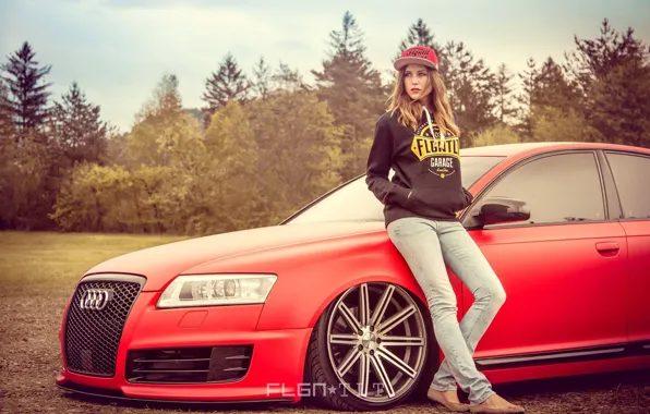 Picture auto, girl, red, Audi, Audi, lights, tuning, wheel