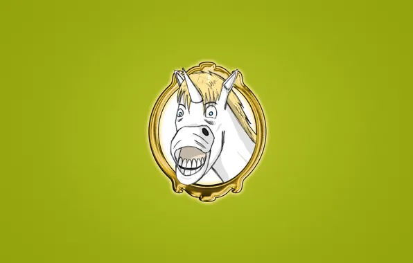 Picture smile, horse, portrait, minimalism, white, Unicorn, unicorn, funny face, bright green background