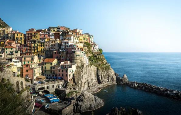 Picture sea, landscape, rocks, coast, building, Italy, Italy, The Ligurian sea, Manarola, Manarola, Cinque Terre, Cinque …