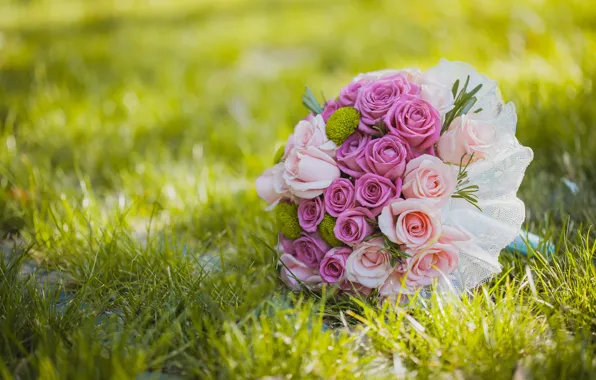 Picture grass, flowers, roses, bouquet, wedding, flowers, bouquet, roses, wedding