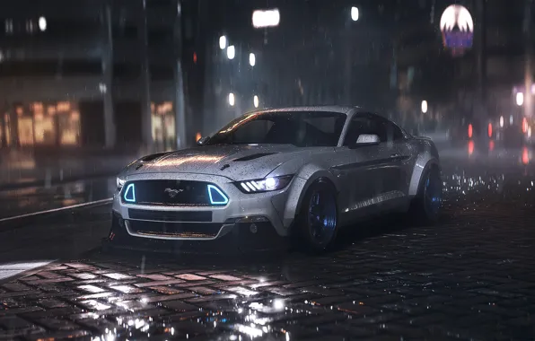 Picture Mustang, Ford, Dark, Car, Front, Night, RTR, Rain, 2016, Musle