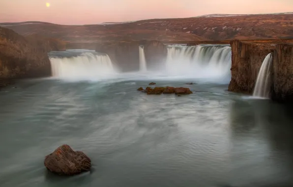 Picture twilight, Iceland, threads, river, waterfall of the Gods