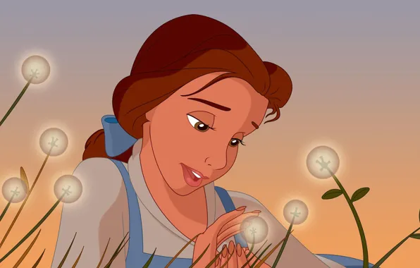 Picture flowers, cartoon, dandelions, disney, disney, beauty and the beast, Belle, beauty and the beast