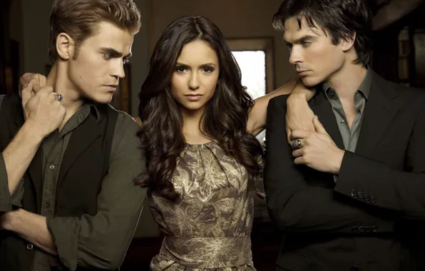 Picture the vampire diaries, Stefan, Elena, Damon