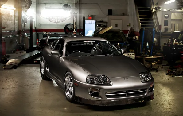 Picture grey, tuning, garage, sports car, Toyota, tuning, Supra, the front, Toyota, Supra