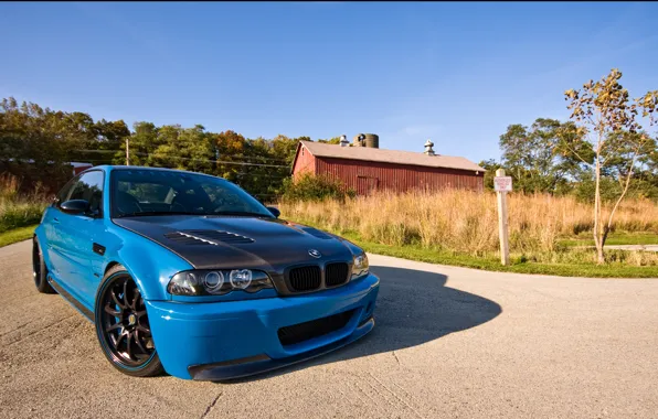 Picture road, bmw, BMW, the hood, carbon, blue, blue, country, e46