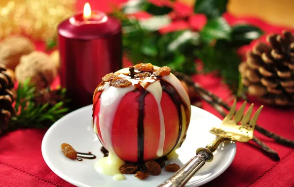 Picture Apple, chocolate, sweets, year, dessert, new, vanilla, raisins, snack, Apple dessert, winter split