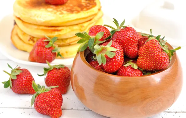 Picture background, Wallpaper, food, strawberry, berry, wallpaper, pancakes, widescreen, background, full screen, HD wallpapers, pancakes, widescreen