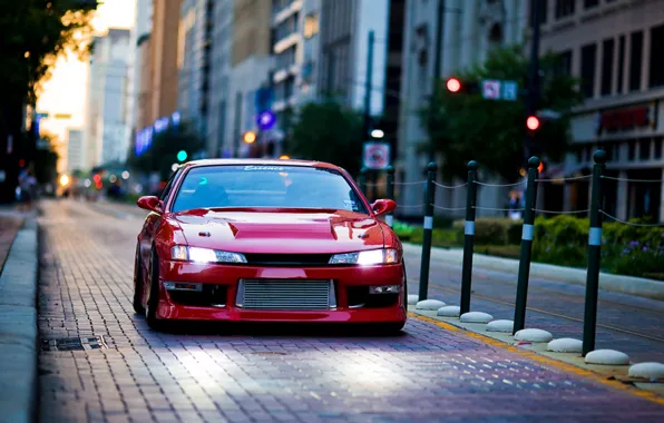 Picture city, street, tuning, nissan, Nissan, silvia, drain, s14