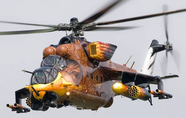 Picture BIRD, AIRBRUSHING, FEATHERS, BEAK, WEAPONS, HELICOPTER, BLADES