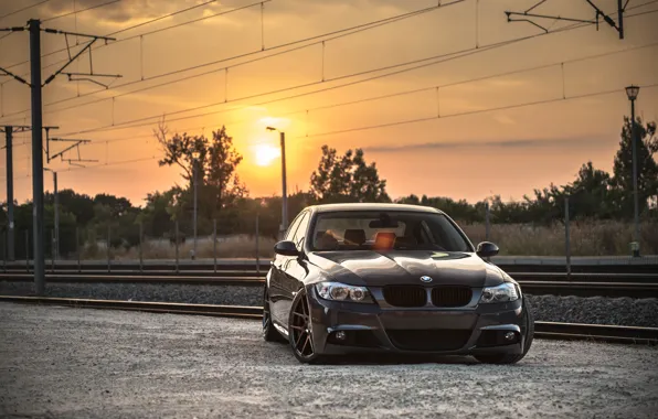 Picture Sunset, BMW, Tuning, BMW, Railroad, Drives, E90, Deep Concave