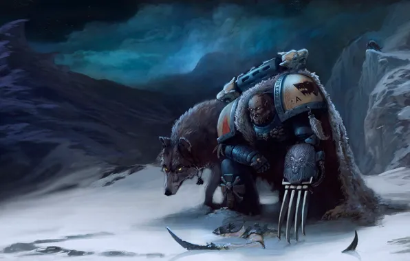 Picture snow, mountains, claws, wolves, Warhammer, Space Wolves, space Marines, 40k, hormagaunt, Tyranid