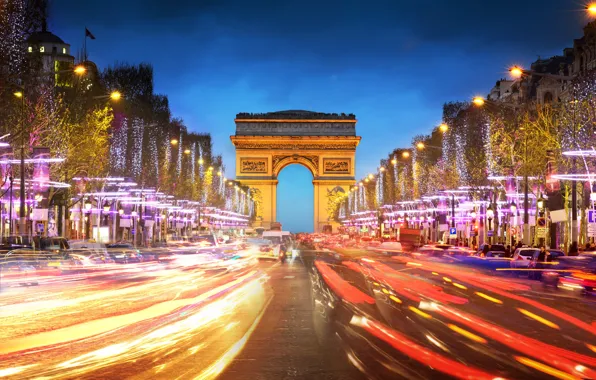 Picture road, machine, the city, people, France, Paris, the evening, excerpt, Paris, France, Arc de Triomphe, …