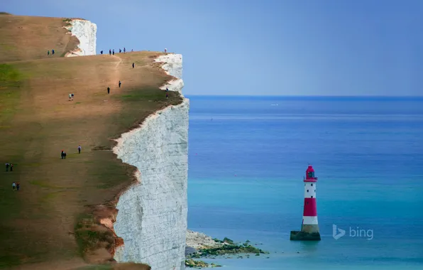 Picture sea, the sky, rock, people, open, lighthouse, England, England, Sussex, Sussex