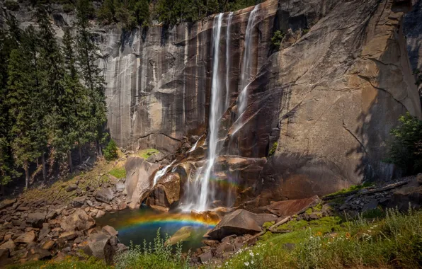 Picture mountains, nature, waterfall, rainbow, national Park