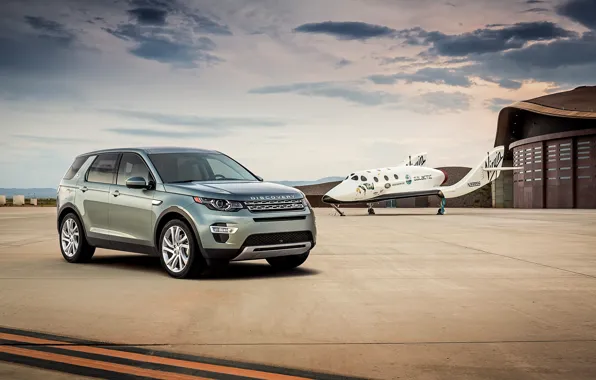 Picture the plane, sport, hangar, Land Rover, the airfield, Discovery, Sport, crossover, discovery, land Rover, 2015