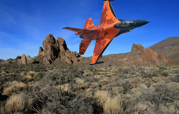 Picture flight, landscape, the plane, collage, fighter, turn, F-16, Fighting Falcon