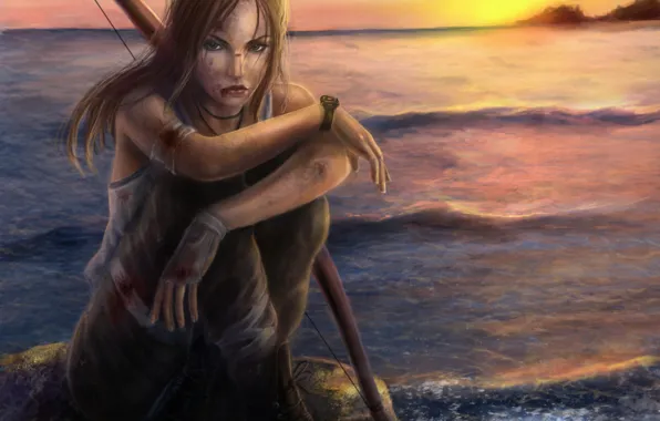 Picture sea, the sky, look, water, girl, sunset, weapons, blood, hair, stone, the game, watch, Mike, …