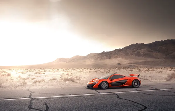 Picture McLaren, Orange, Front, Storm, Road, Supercar, Desert