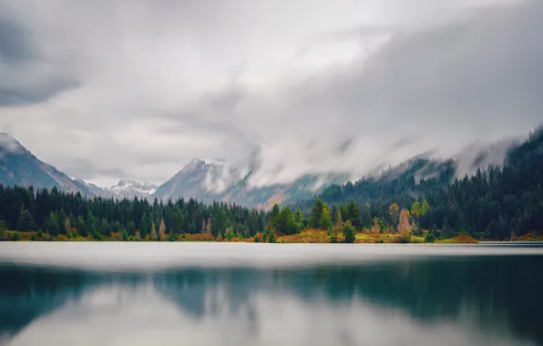 Picture forest, mountains, lake, USA, Washington, Gold Creek Pond
