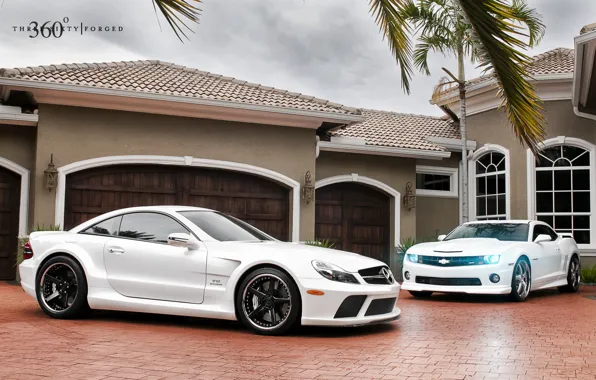 Picture white, house, Mercedes-Benz, Chevrolet, Mercedes, Camaro, Chevrolet, Camaro, 360, AMG, the front, and, Muscle car, …