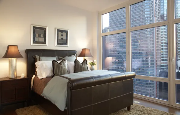 Picture design, style, room, interior, megapolis, bedroom, New York city, Broadway, city apartment