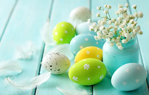 Picture flowers, tree, eggs, spring, Easter, pastel, blue, flowers, spring, eggs, easter, delicate, pastel