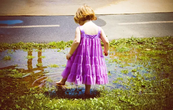Picture child, dress, puddle, girl