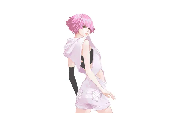 Picture Girl, jumpsuit, short hair, pink hair, turned