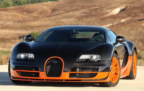 Picture supercar, Bugatti Veyron, black, Super Sport, orange, hypercar, 16.4, quick